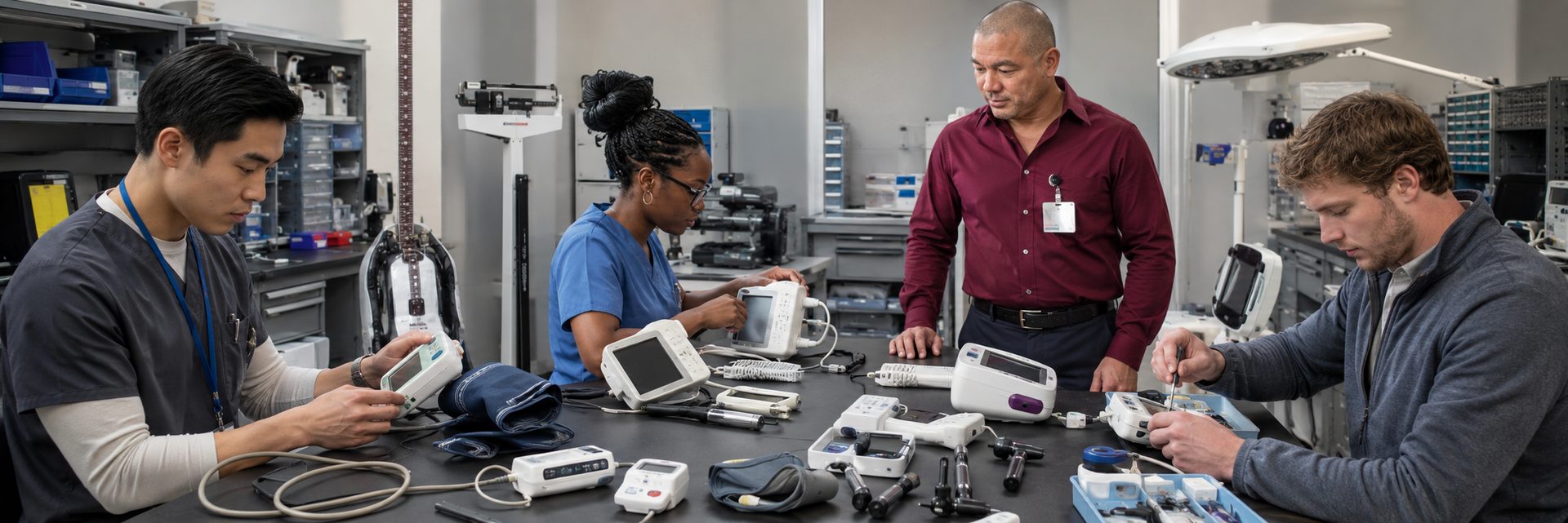 Biomedical equipment repair shop bench calibration with a electrical safety analyzer